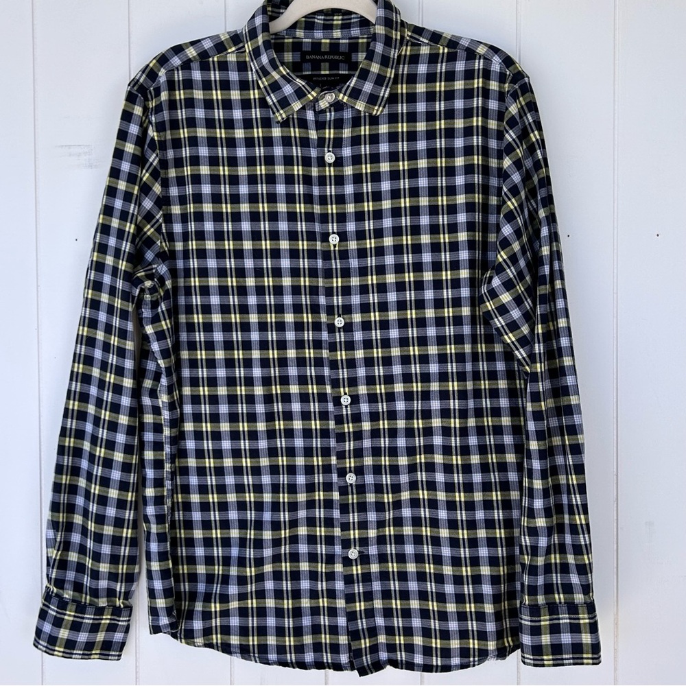 Banana Republic Men’s Intucked Slim Fit Button‎ Up Shirt Plaid Size Large
